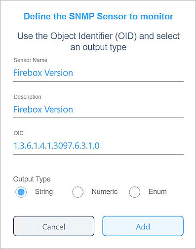 Screen shot of the Define the SNMP Sensor to monitor